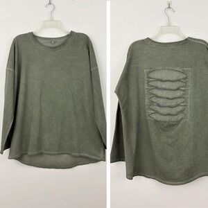 Tempo Paris Green Mineral Wash Slashed Back Top Size S/M Cotton Hi-low Casual